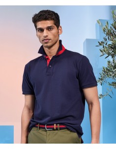 A-AQ012-Polo contrasté coupe classique homme boutons et dessous de col contrastés 2